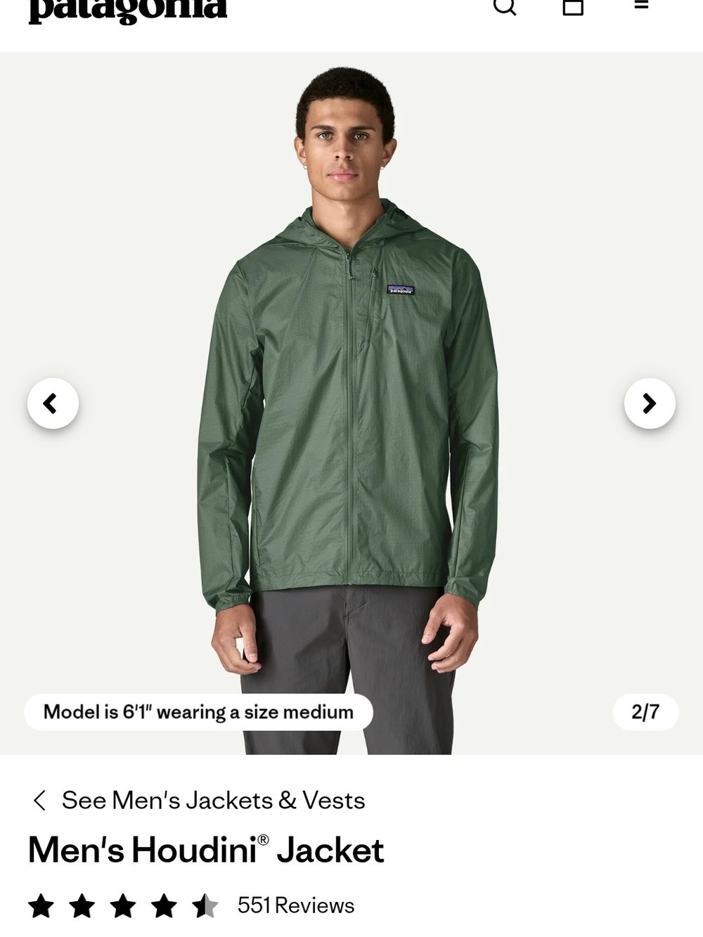Patagonia Men's Hooded Windbreaker Jacket in Olive Green